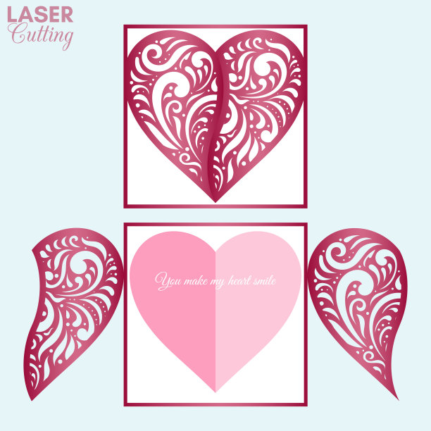 激光切割模板大门折叠卡与图案的心宣传册，婚礼请柬或情人节贺卡。图片下载