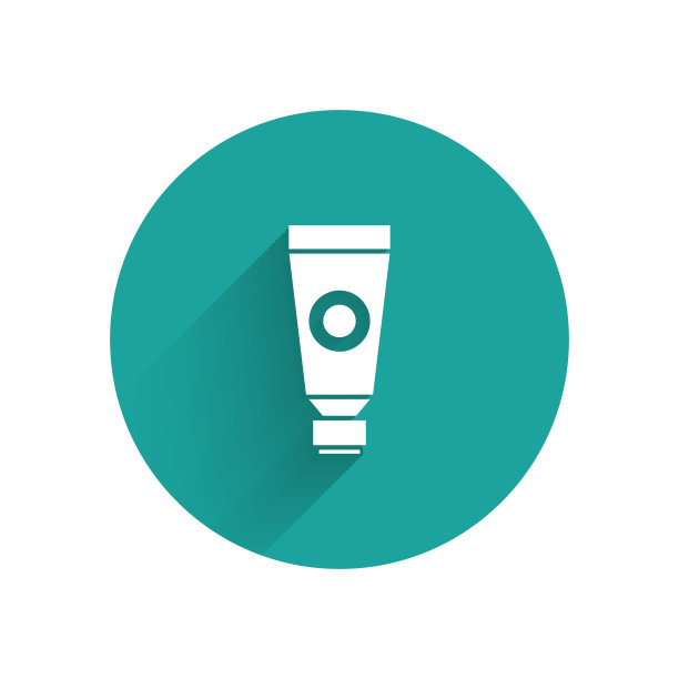 白色乳霜或乳液化妆品管图标孤立与长阴影。男士身体护理产品。绿色圆圈按钮。矢量图图片下载