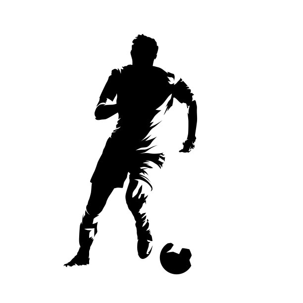 足球运动员带球跑，抽象孤立矢量剪影。足球运动员的水墨画，漫画风格图片下载