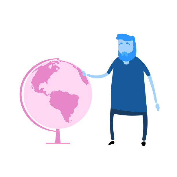 卡通人物站在地球旁边。老师的一天。卡通设计图标。彩色的平面矢量插图。孤立在白色背景上。图片下载