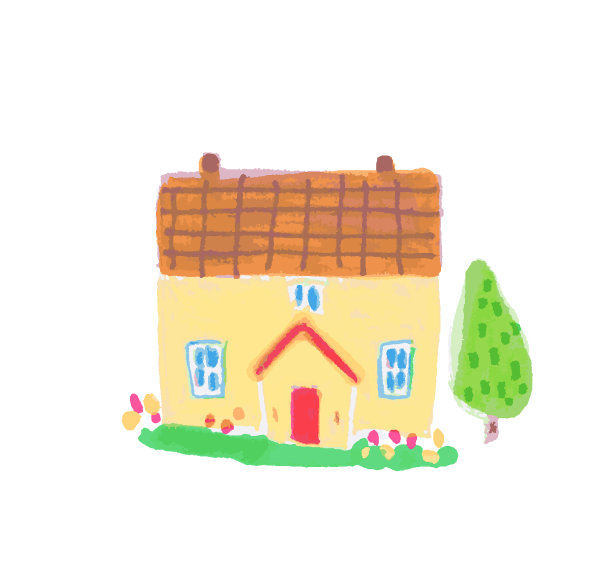 可爱的棕色屋顶房子用蜡笔画图片下载