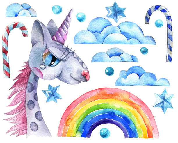 独角兽水彩画图片下载
