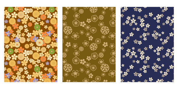 日本彩色花，金色和蓝色樱花抽象矢量背景集合图片下载