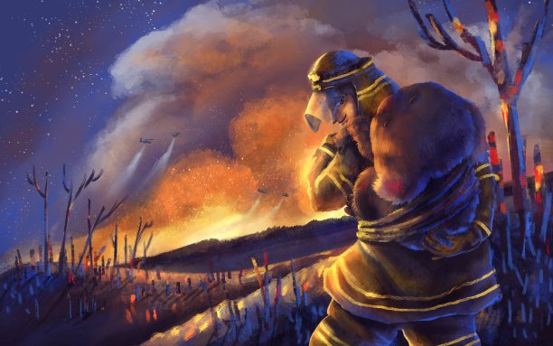 消防员帮助考拉熊从野火图片下载