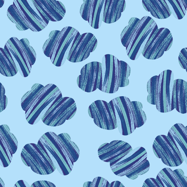 彩云无缝图案。抽象的蓝云重复的背景。拼贴风格。图片下载