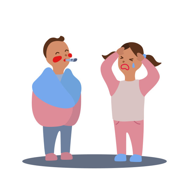 矢量平面插图与男孩和女孩流感症状图片下载
