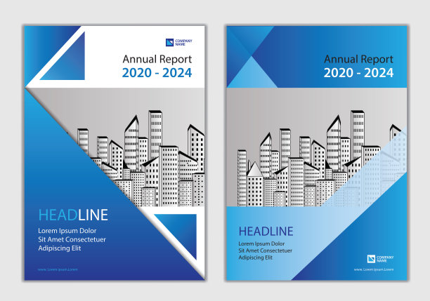 年报封面设计模板，宣传册封面设计，商业宣传册传单创意，书籍封面，可以使用地点照片和公司标志。A4大小。现代蓝色抽象背景。图片下载