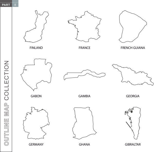 轮廓地图集合，九黑线矢量地图图片下载