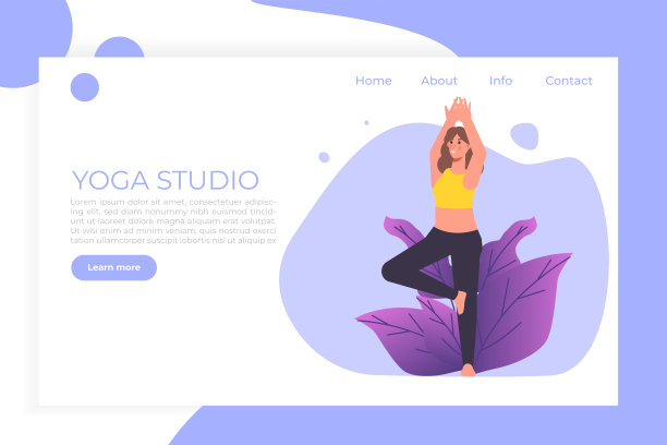 瑜伽着陆页Web模板。女性瑜伽锻炼矢量素材图片下载