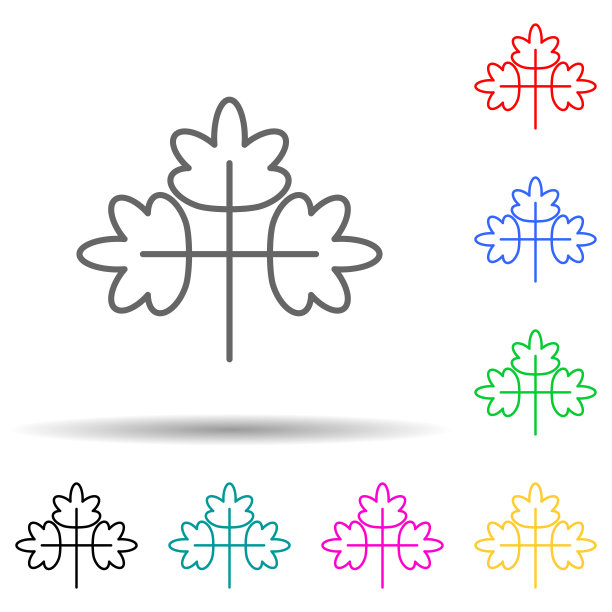 叶子多颜色风格的图标。简单的细线，叶和花的轮廓矢量图标，用户界面和用户体验，网站或手机应用图片下载