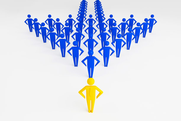 在成功高管团队面前的领导者。由站在他们面前的伟大领袖领导的成功高管团队。三维渲染图片下载