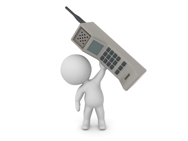 3D字符举起复古八十年代的手机图片下载