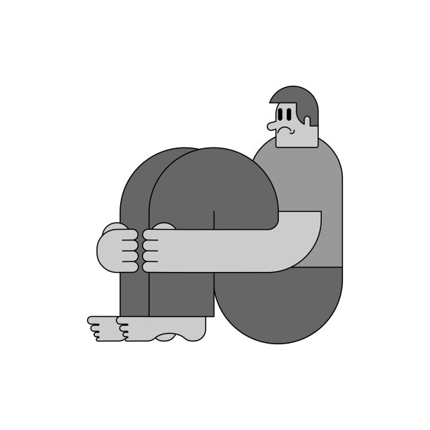 孤独抑郁的男人。那个不开心的家伙坐着抱着她的膝盖。抑郁的男性。孤独与压力概念图片下载