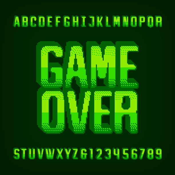 Game Over字母字体。像素字母、数字和符号。图片下载