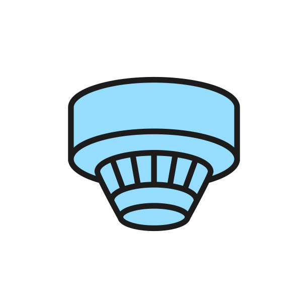 烟雾探测器，报警系统单色线图标。在白色背景上隔离图片下载