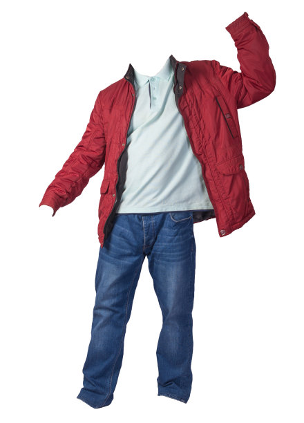 夹克，衬衫和蓝色牛仔裤孤立在白色背景。休闲时尚服装图片下载