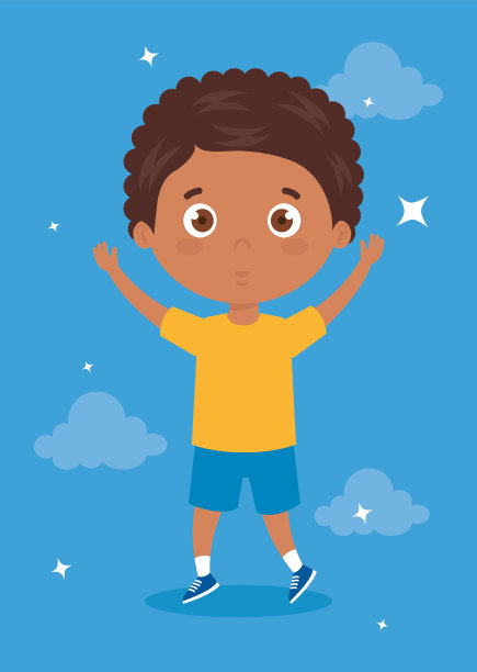 快乐的男孩站着，举起双手图片下载