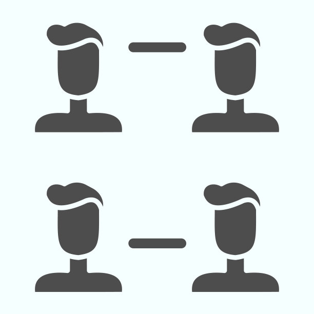 公司团队实线图标。人连接矢量插图孤立在白色。4人之间的个人联系字形风格设计，为网页和应用设计Eps 10。图片下载