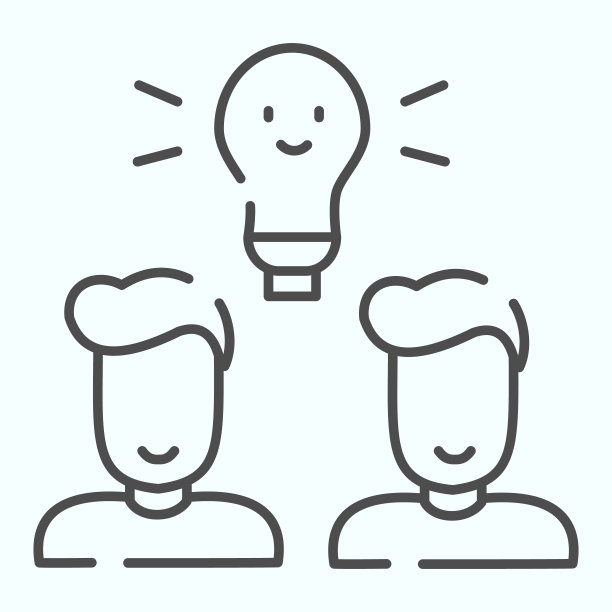 点子灯细线图标。灯泡和两个人矢量插图孤立在白色上。创意灯泡轮廓风格设计，适用于网页和应用。Eps 10。图片下载