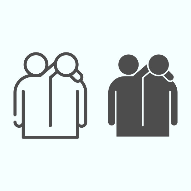 友谊线和固体图标。友谊拥抱矢量插图孤立在白色。朋友们互相拥抱的轮廓风格设计，专为网页和应用设计。Eps 10。图片下载