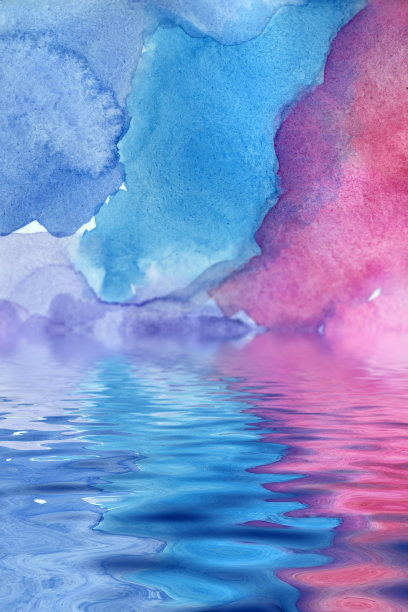 艺术海洋景观-水彩天空的水。图片下载