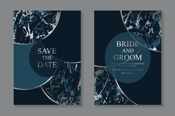 一套现代几何豪华婚礼邀请设计或名片模板的商务或演示或问候。图片下载