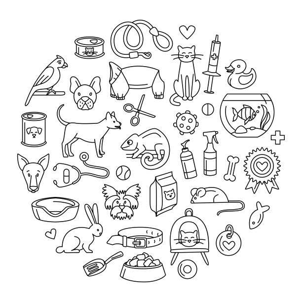 宠物店有狗、猫、鸟等家畜的方形图案图片下载