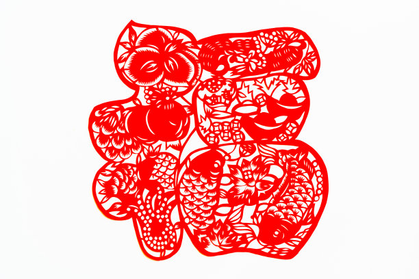 中国传统剪纸艺术图案、窗花装饰。中国新年象征着好运和好运。图片下载