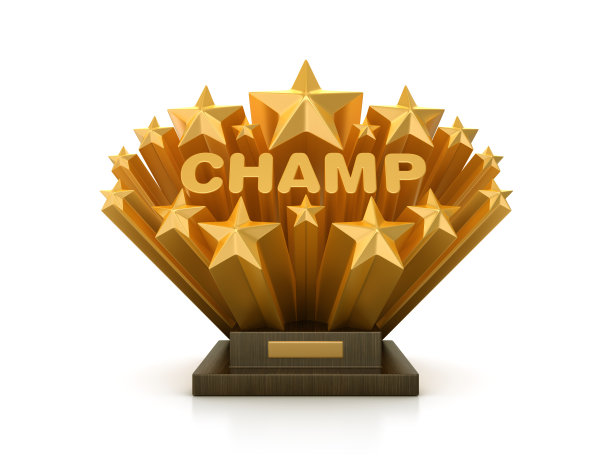 金星与冠军字奖杯-黑板背景- 3D渲染图片下载