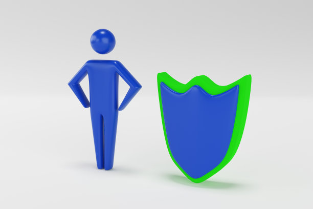 3d男人商人持有绿色盾牌。三维渲染图片下载