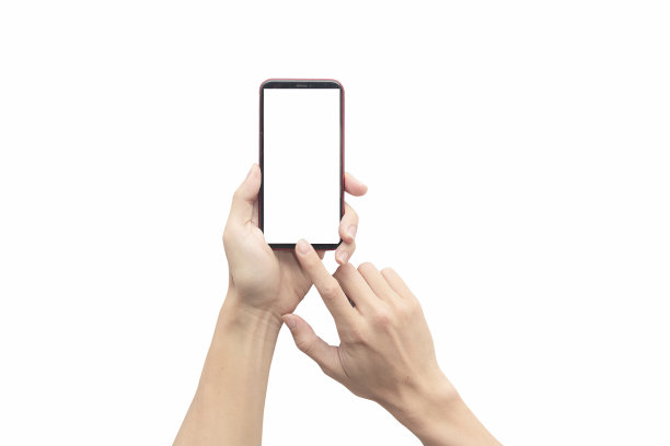手持手机与空白屏幕智能手机。与剪切路径图片下载
