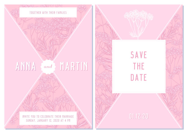 婚礼邀请卡与粉红色缬草图片下载