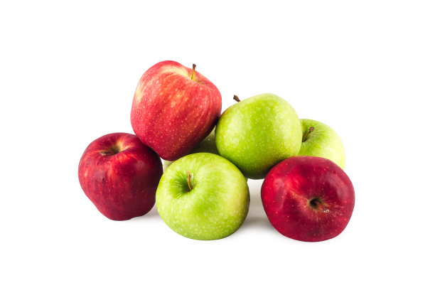鲜绿苹果与成熟红苹果之间的水果组，在白色背景水果上分离的农用食品图片下载
