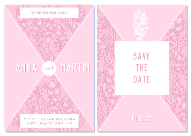 婚礼邀请卡与粉红色姜黄图片下载