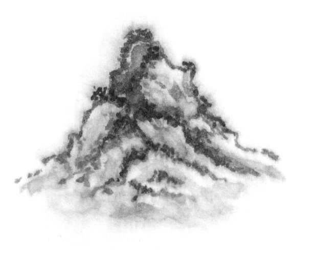 白色背景上的山顶。山峰耸立在雾中。山水一山一水由墨。东方，中国水墨画。毛笔画。图片下载