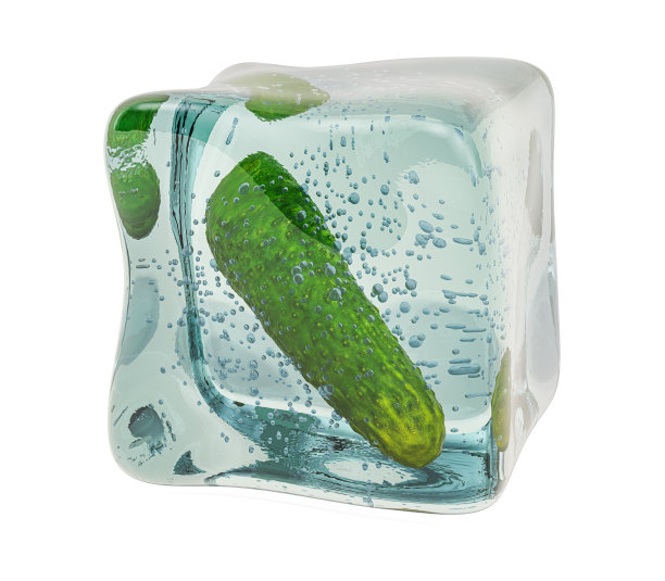冷冻黄瓜的冰块，3D渲染孤立的白色背景图片下载
