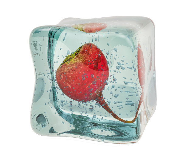 红色大萝卜冻在冰块里，3D渲染孤立在白色背景上图片下载