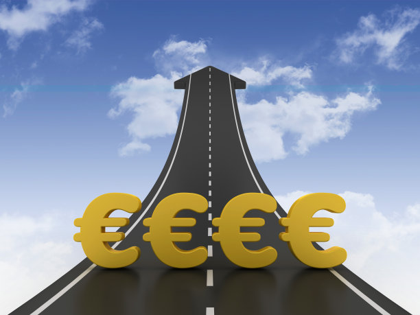 道路箭头与欧洲符号天空- 3D渲染图片下载