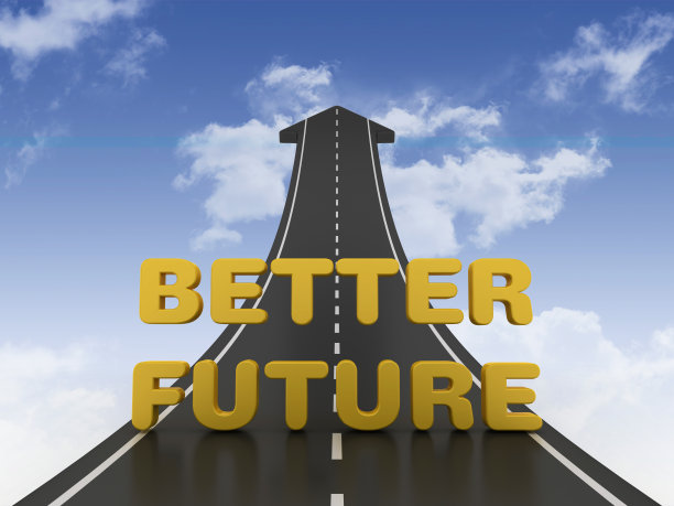 道路箭头与更好的未来短语天空- 3D渲染图片下载