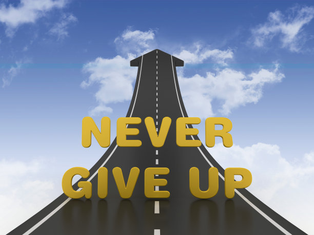道路箭头与永不放弃的短语天空- 3D渲染图片下载