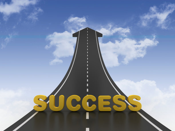 Road Arrow with SUCCESS Word on Sky - 3D渲染图片下载