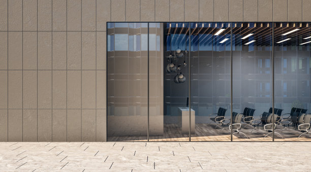 商务中心的现代化会议室，黑色的椅子，木地板和玻璃墙。图片下载