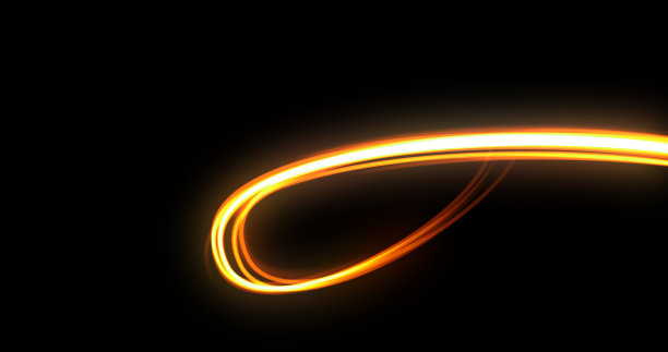 光迹，橙色霓虹辉光波漩自旋迹，能量闪光和火光线效应。魔术辉光漩涡轨迹，光纤技术和光在黑色背景上的速度运动图片下载