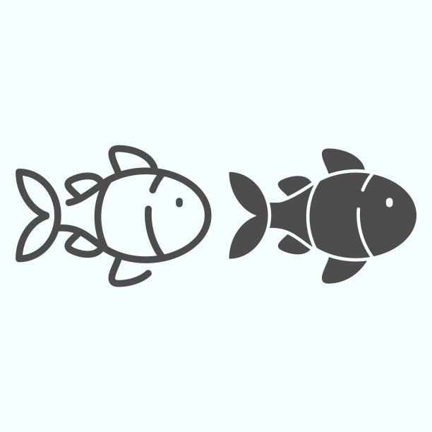 鱼线和固体图标。海鲜插图孤立在白色。鱼标志轮廓风格设计，专为网页和应用设计。Eps 10。图片下载