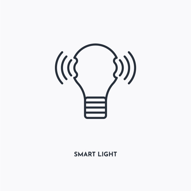 智能灯光轮廓图标。简单的线性元素插图。孤立线智能灯图标上的白色背景。薄笔画可以用于网页，移动和UI。图片下载