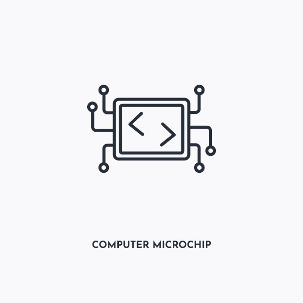 电脑微芯片轮廓图标。简单的线性元素插图。白色背景上的计算机微芯片图标。薄笔画可以用于网页，移动和UI。图片下载