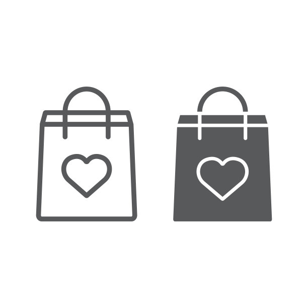 爱购物袋线和字形图标，情人节和节日，情人袋标志，矢量图形，一个白色背景上的线性模式，eps 10。图片下载