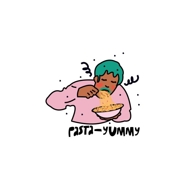 手绘矢量有趣素描：男人吃意大利面卡通插图图片下载