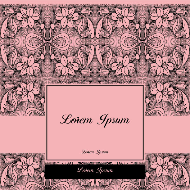 优雅的香水盒。粉色背景上的黑色蕾丝。图片下载