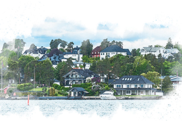 挪威-水彩画图片下载